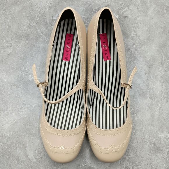 NWOT Pleaser Jenna 06 Faux Leather Cream Mary Jane Pump Kitten Heels Size 16 - Picture 9 of 10